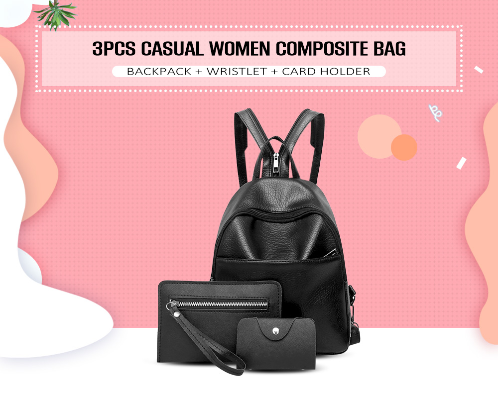 Guapabien 3pcs Casual Backpack Women Bag Girls Wristlet Card Holder