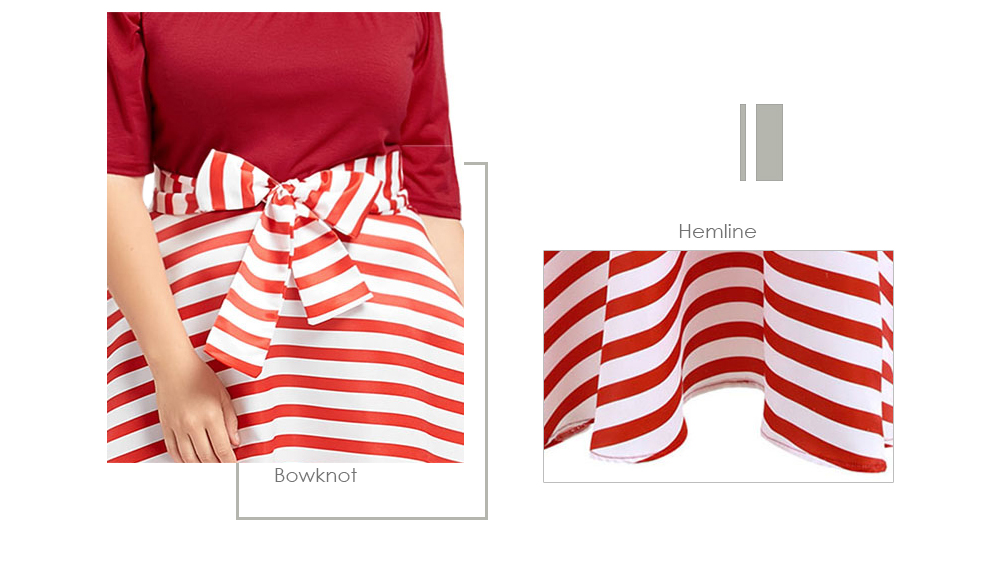 Off The Shoulder Half Sleeve Stripe Print Bowknot A-line Plus Size Women Dress
