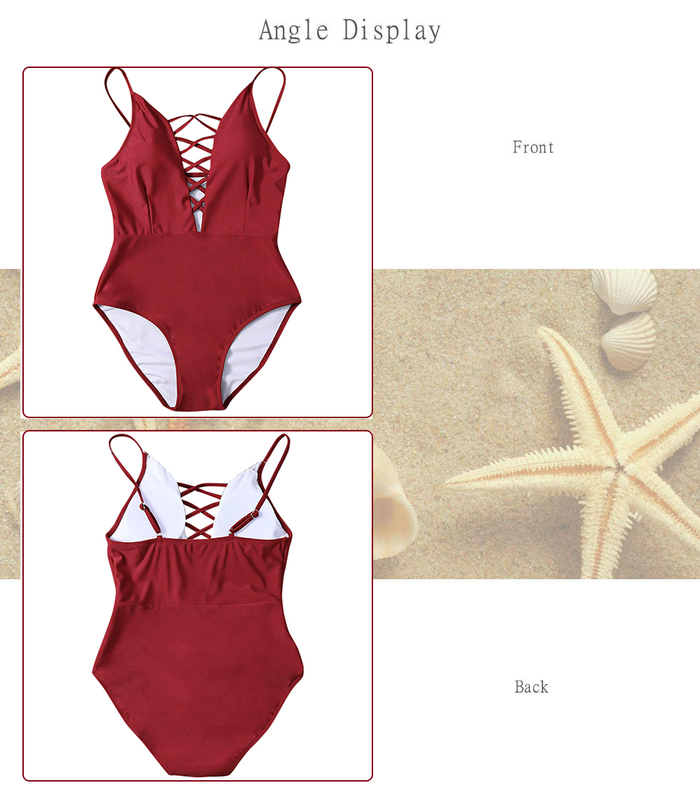 Sexy Spaghetti Strap Criss Cross Hollow Out Pad Backless Swimsuit for Women