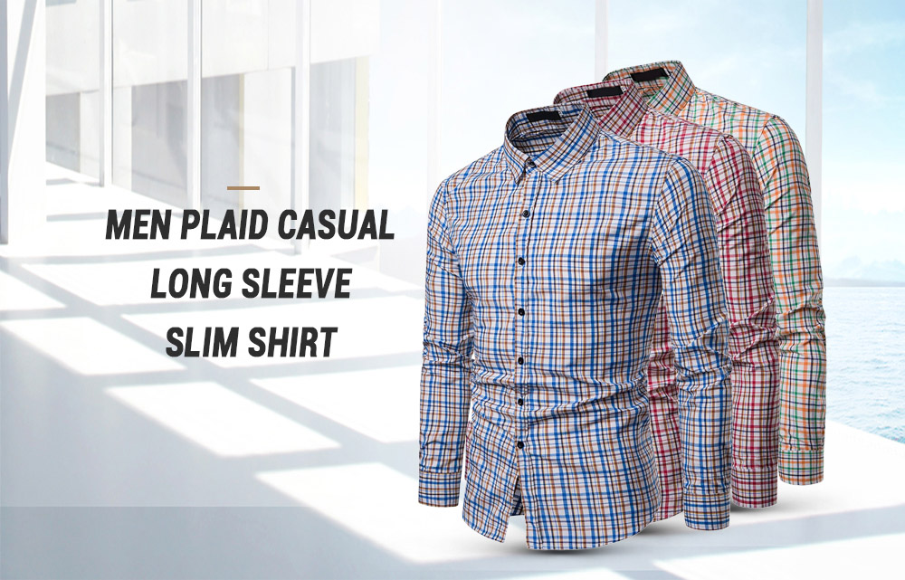 Men Plaid Casual Long Sleeve Shirt Soft Slim Fit Style Man Clothes