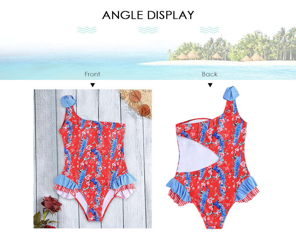 One Shoulder Padded Cut Out Print Ruffle Women Swimsuit