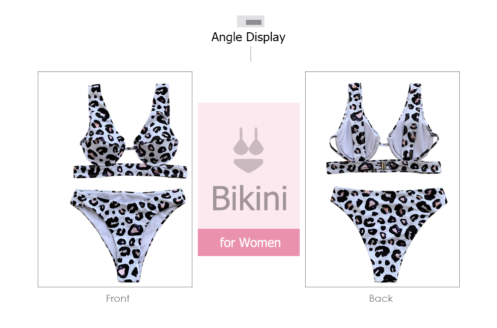 Women Animal Print Hollowed Underwire Bikini Set Swimsuit Swimwear