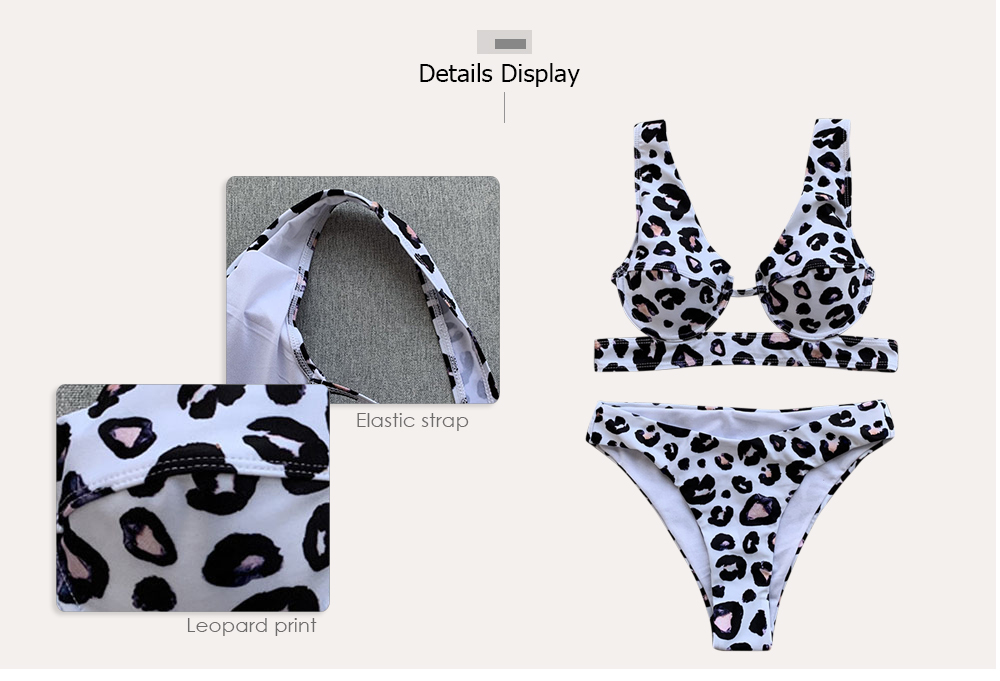 Women Animal Print Hollowed Underwire Bikini Set Swimsuit Swimwear