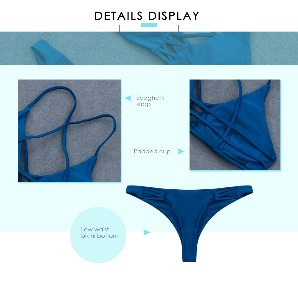 Spaghetti Strap Backless Padded Solid Color Low Waist Women Bikini Set