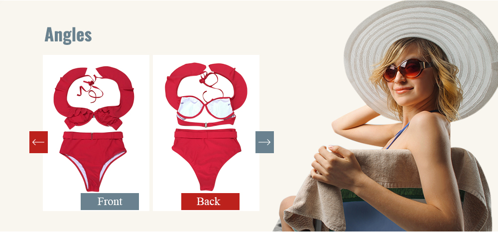 Women Sexy Flouncing Solid High Waist Two-piece Swimwear Bikini Set