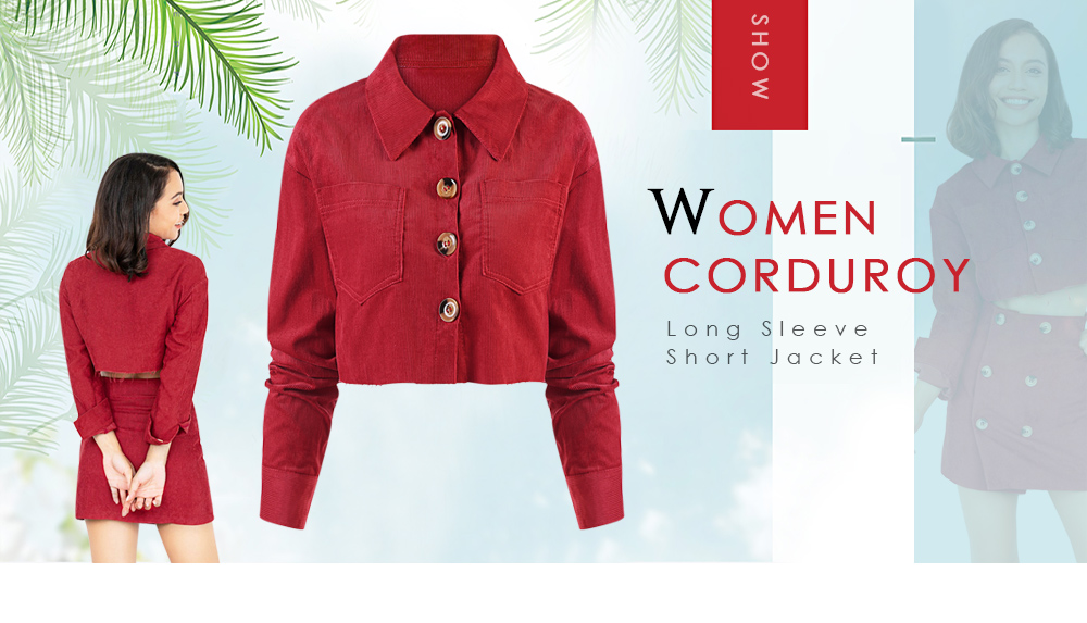 Women Corduroy Long Sleeve Short Jacket