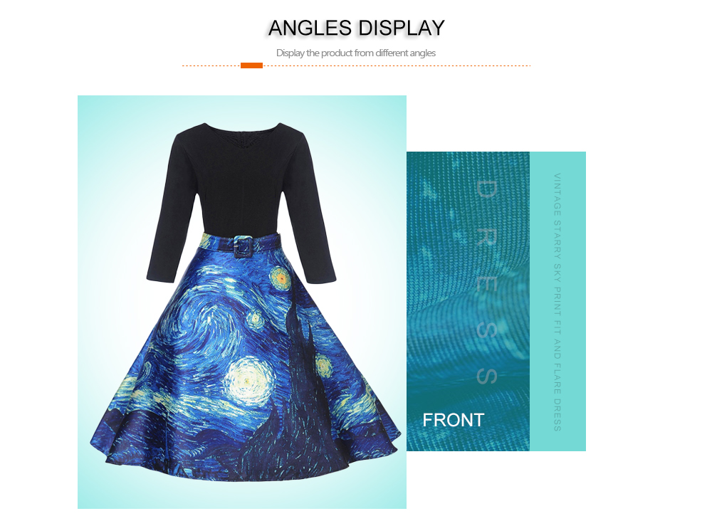 Vintage Starry Sky Print Fit and Flare Dress