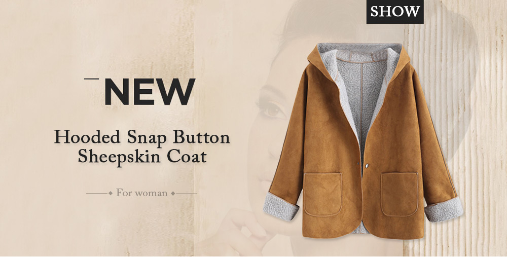 Snap Button Hooded Sheepskin Coat
