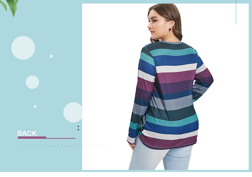 Striped Panel Twist Plus Size T-shirt