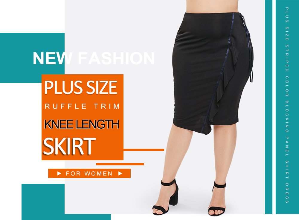 Plus Size Ruffle Trim Knee Length Skirt