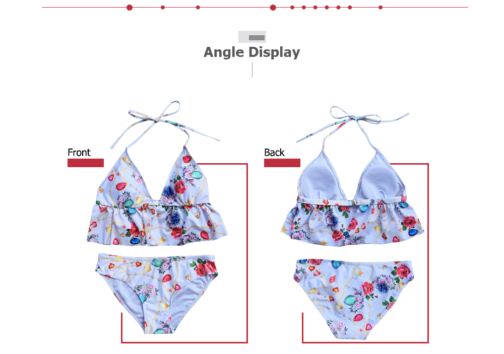 Halter Neck Backless Padded Print Ruffle Low Waist Women Bikini Set