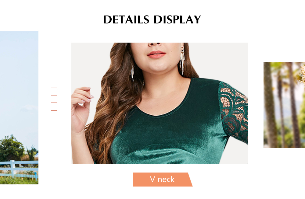 Lace Sleeve Plus Size Knee Length Velvet Dress