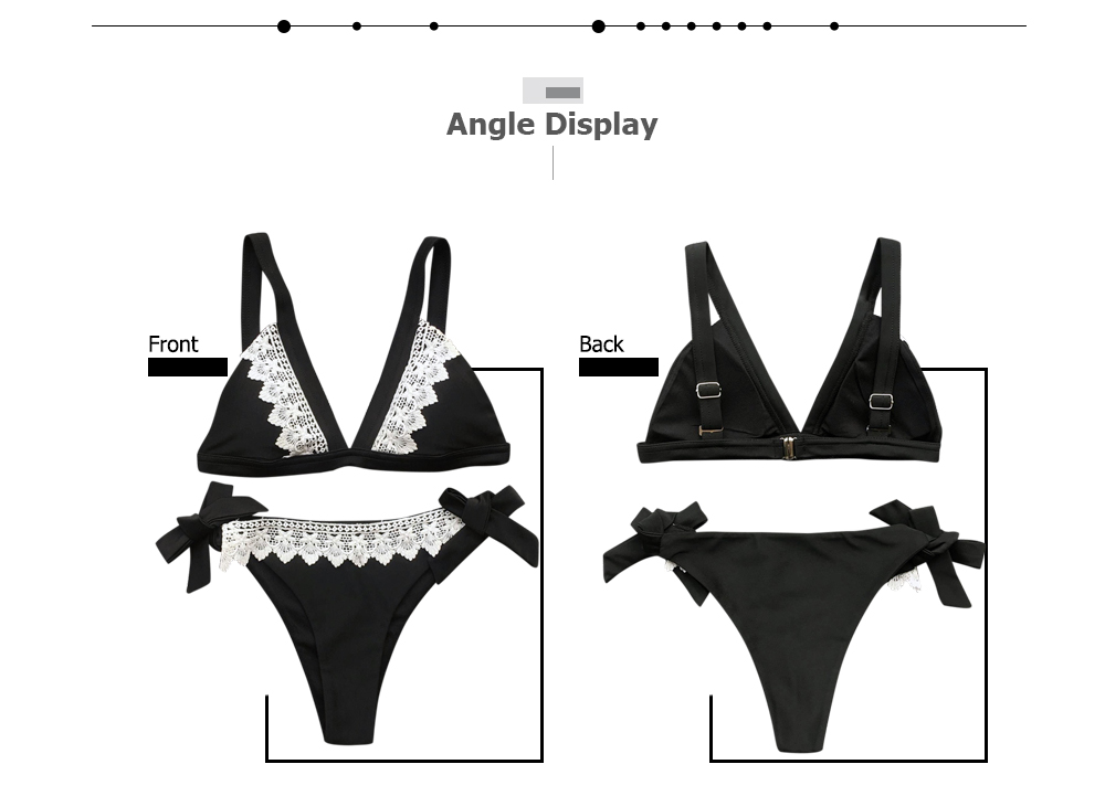 Plunge Neck Backless Padded Spliced Lace Bowknot Low Waist Women Bikini Set