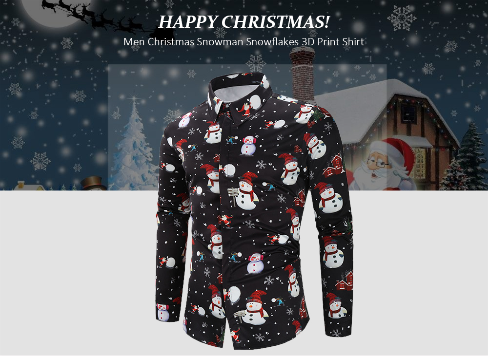 Christmas Snowmen Snowflakes Print Casual Shirt