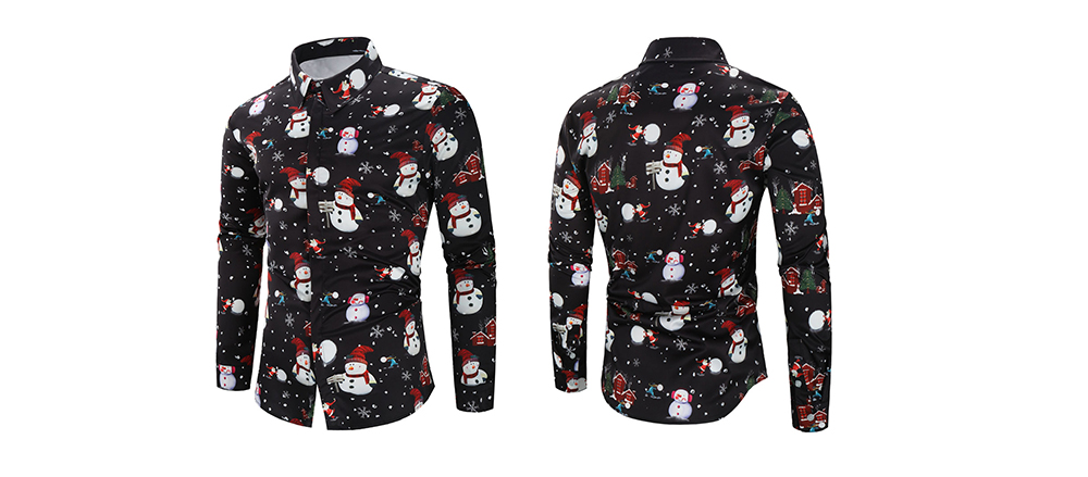 Christmas Snowmen Snowflakes Print Casual Shirt