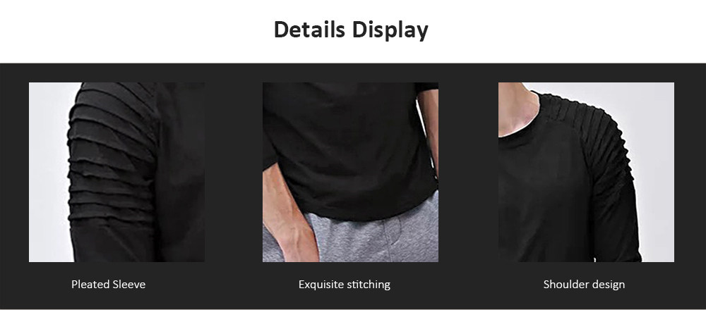 Solid Color Sleeve Pleated Patch Detail Long Sleeve T-shirt