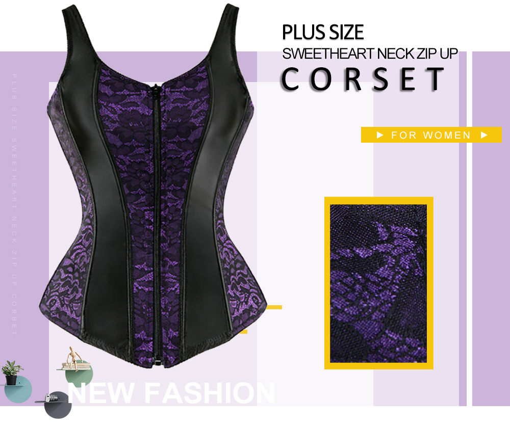 Plus Size Sweetheart Neck Zip Up Corset