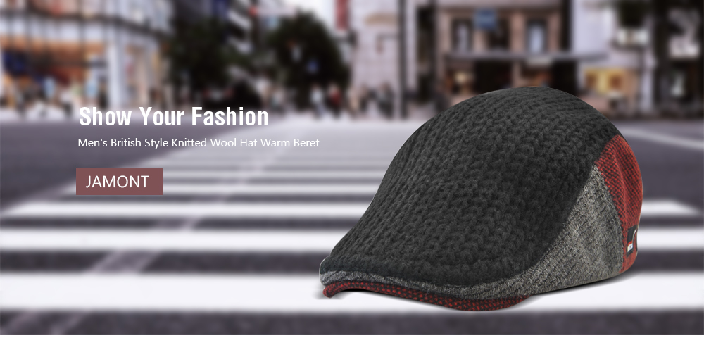 JAMONT Men's British Style Knitted Wool Hat Warm Beret for Autumn and Winter