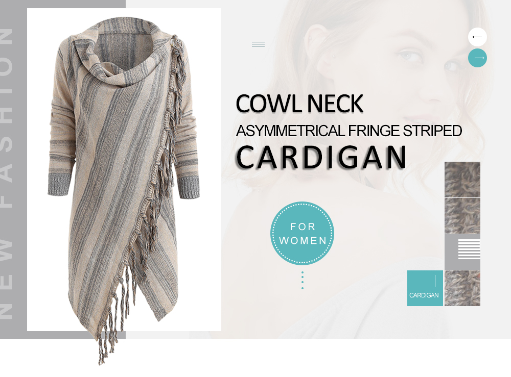 Cowl Neck Asymmetrical Fringe Striped Cardigan