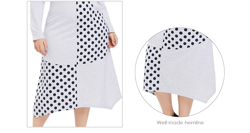Polka Dot Panel Plus Size Long Sleeve Dress with Scarf