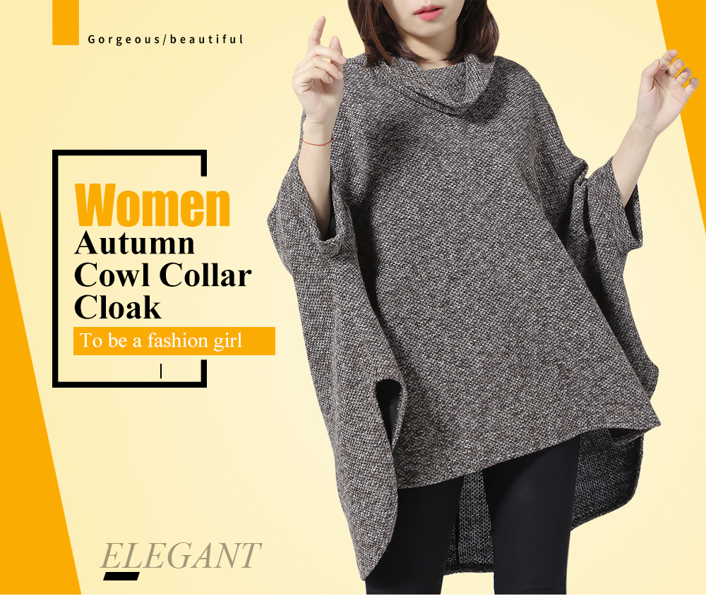 Women Autumn Middle Sleeve Cowl Collar Cloak