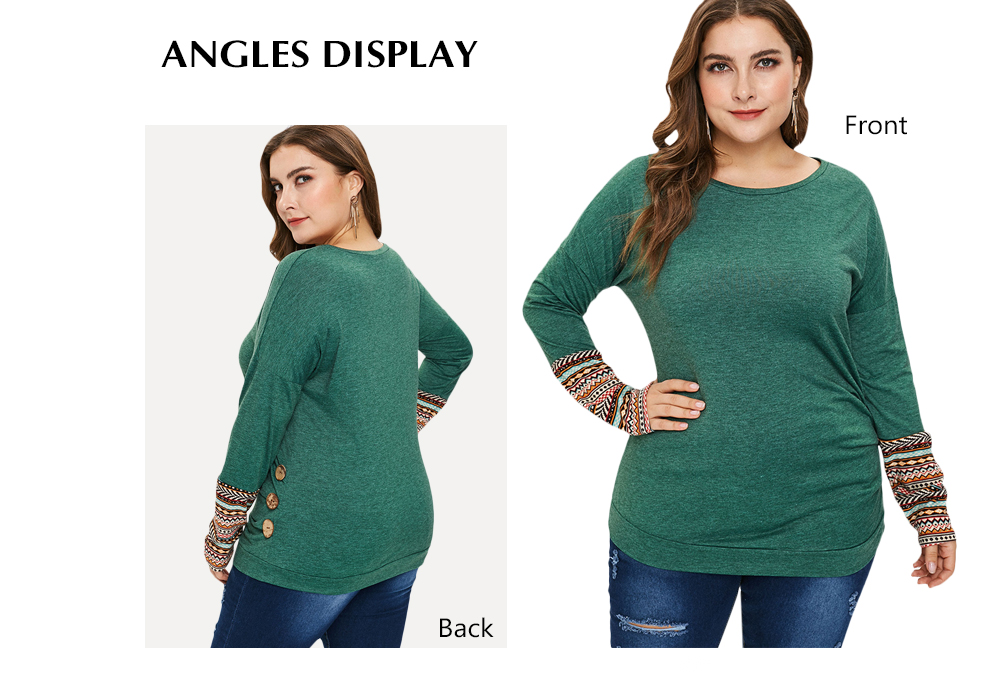 Plus Size Button Detail Round Neck T-shirt