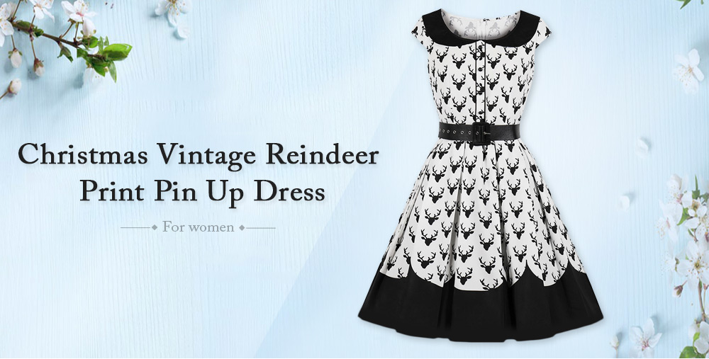 Christmas Vintage Reindeer Print Pin Up Dress