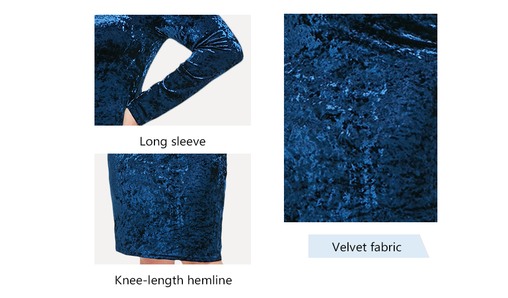 Plus Size Skew Neck Velvet Knee Length Dress