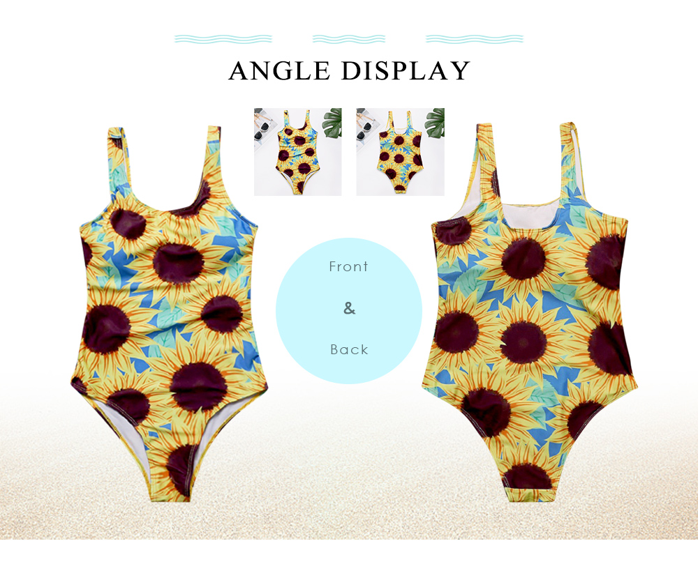 Scoop Neck Sleeveless Backless Padded Floral Print Women Swimsuit