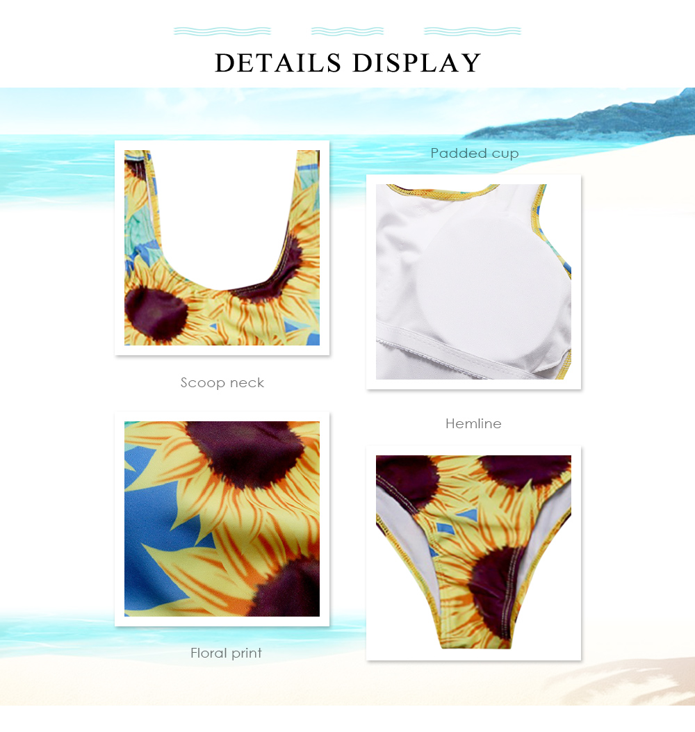 Scoop Neck Sleeveless Backless Padded Floral Print Women Swimsuit