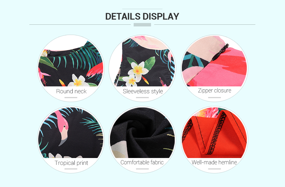 Vintage Tropical Print Knee Length Swing Dress