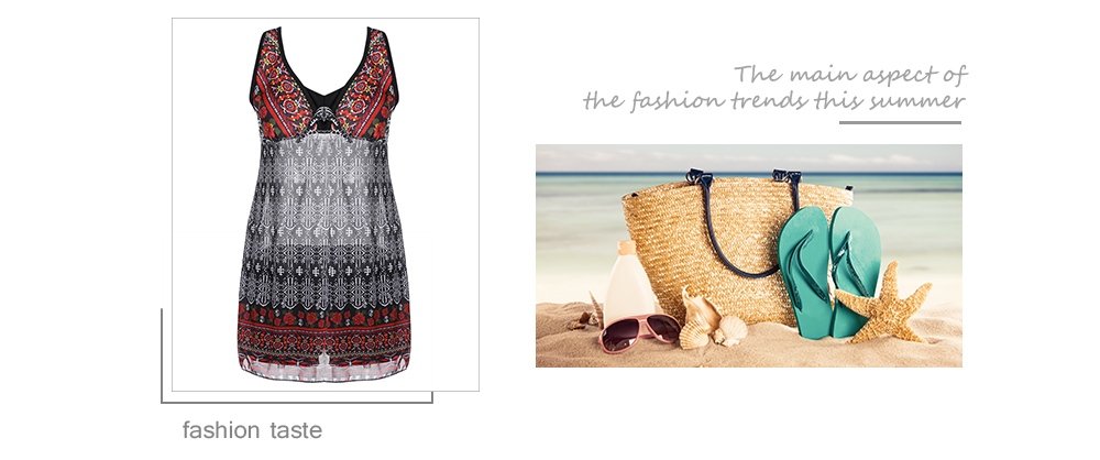 Plunge Neck Backless Padded Floral Ethnic Print Mid Waist Women Tankini Set