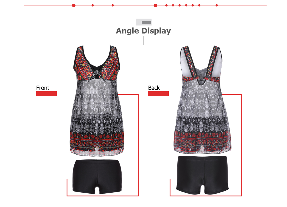 Plunge Neck Backless Padded Floral Ethnic Print Mid Waist Women Tankini Set