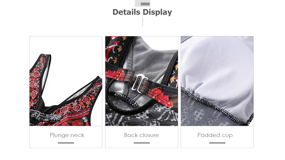 Plunge Neck Backless Padded Floral Ethnic Print Mid Waist Women Tankini Set