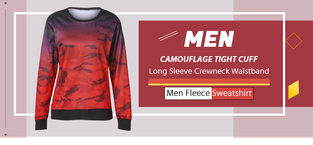 Camouflage Tight Cuff Long Sleeve Crewneck Waistband Men Fleece Sweatshirt