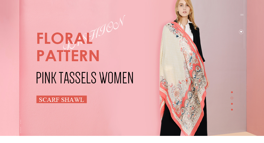 Floral Pattern Pink Tassels Oversize Lightweight Women Scarf Wrap Shawl