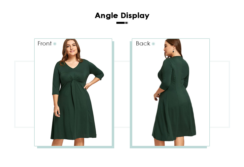 Jersey Knot Plus Size V Neck Midi Dress