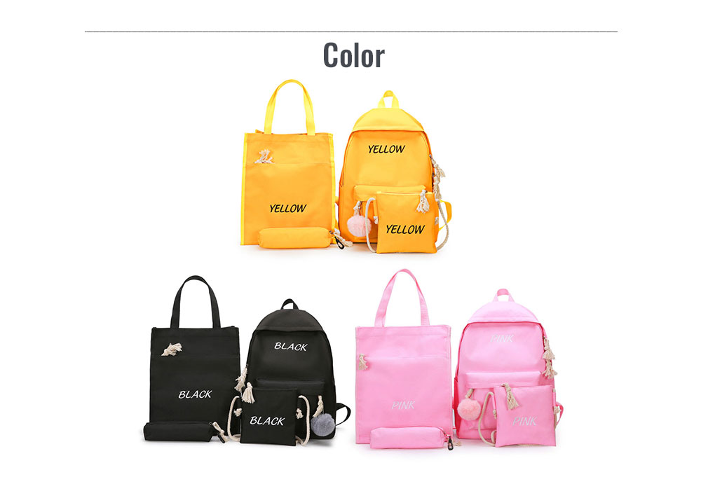 4PCS Girls Casual Bag Letter Embroidered Lightweight Women Backpack