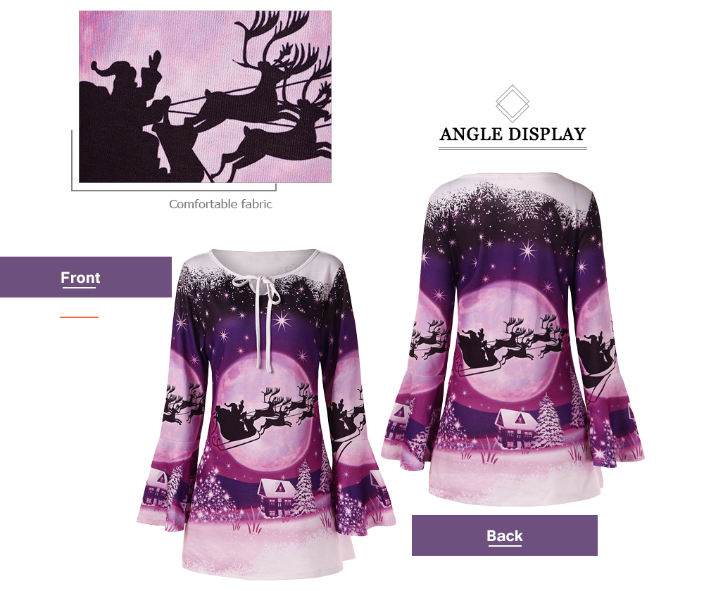 Plus Size Flare Sleeve Christmas Print T-shirt