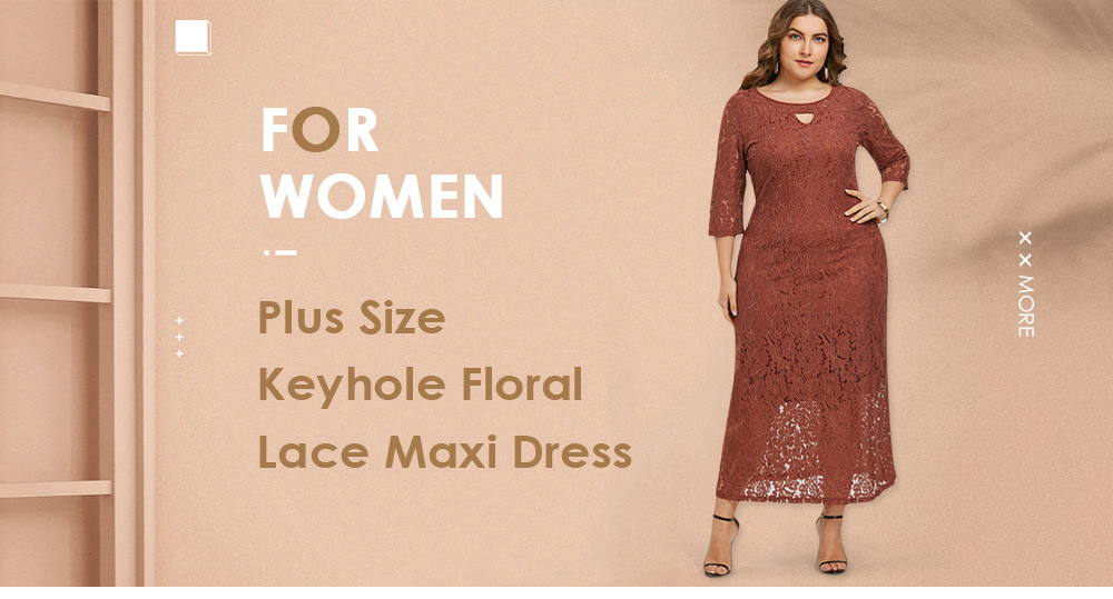 Floral Lace Keyhole Plus Size Maxi Dress