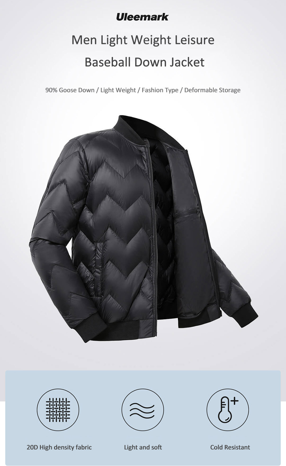 ULEEMARK Men Light Weight Leisure Baseball Down Jacket from Xiaomi Youpin