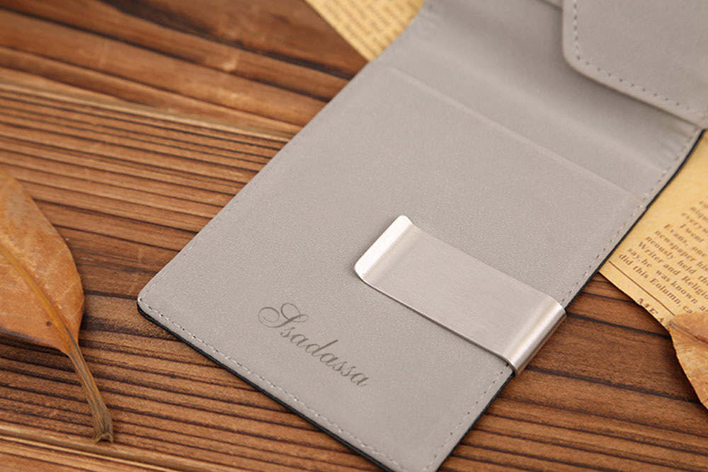 Unisex Open Horizontal PU Leather Short Hard Money Clip
