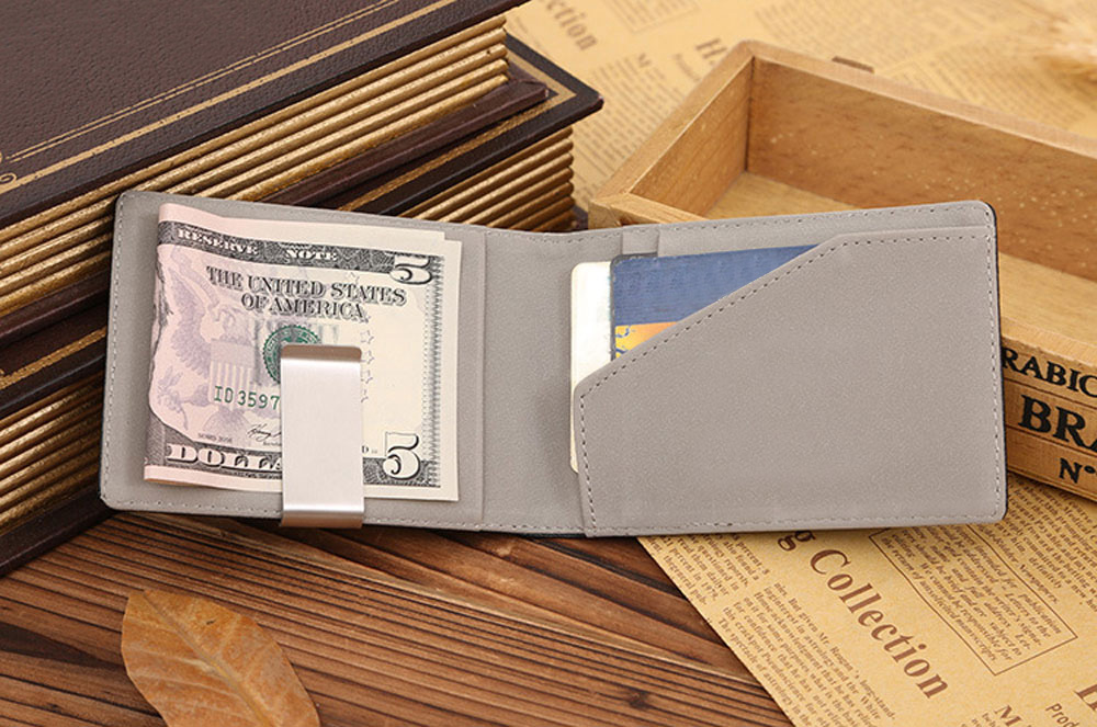 Unisex Open Horizontal PU Leather Short Hard Money Clip
