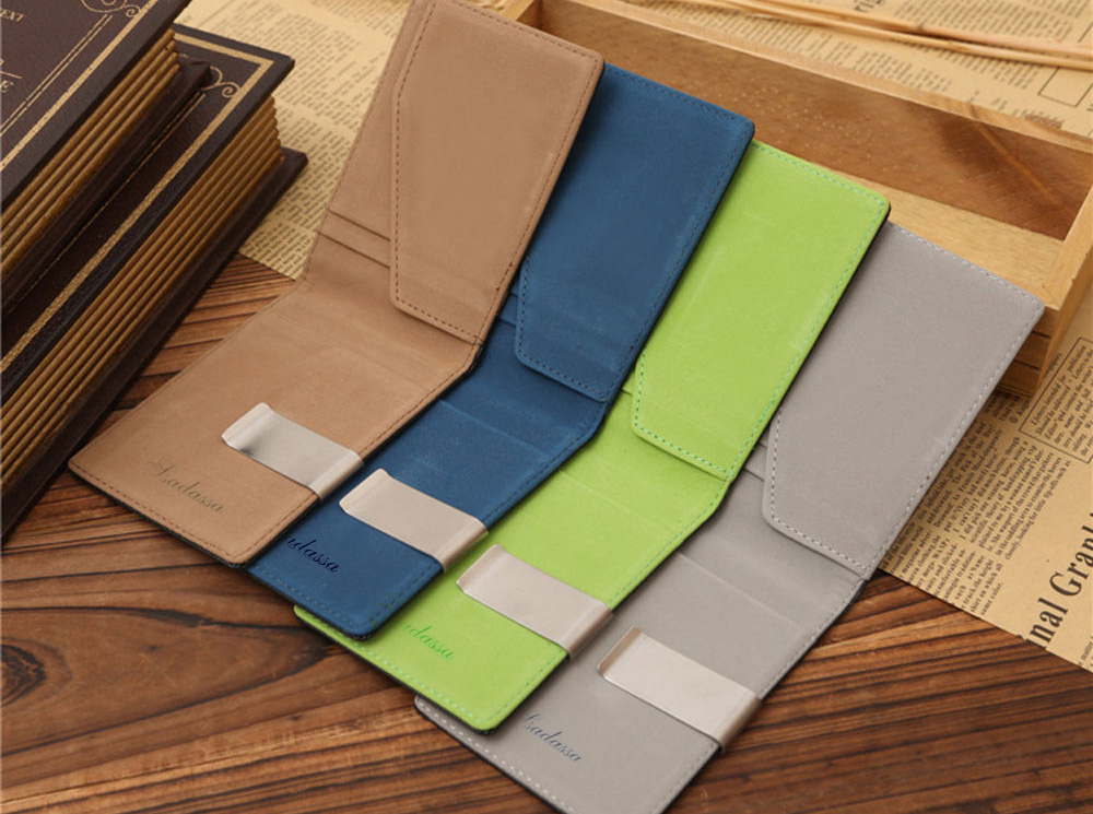 Unisex Open Horizontal PU Leather Short Hard Money Clip
