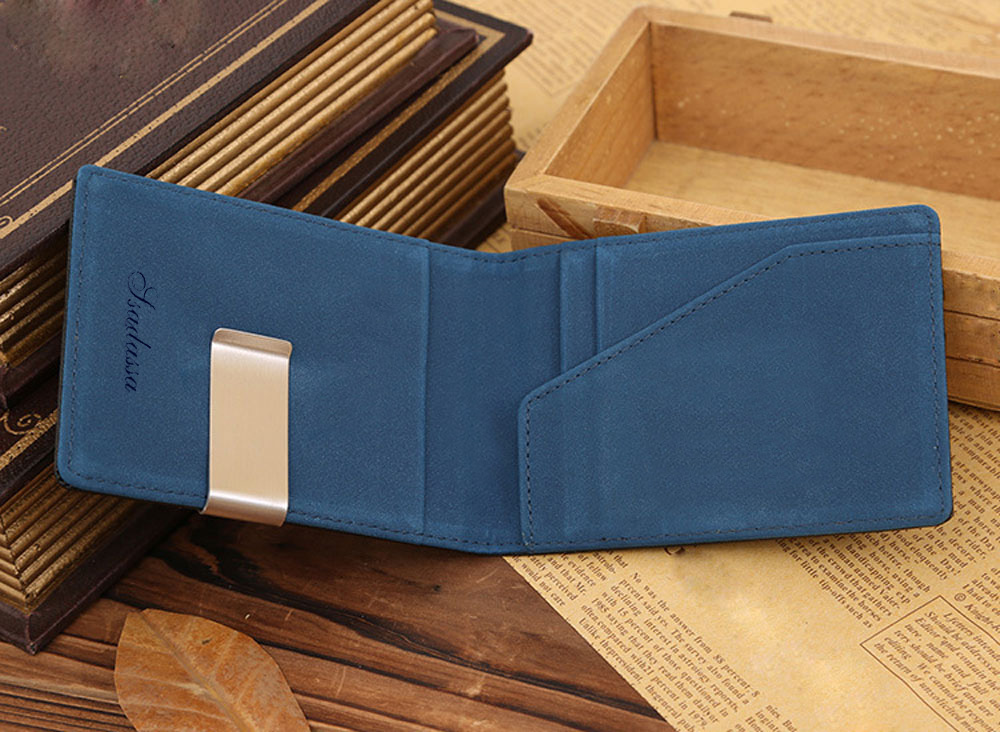 Unisex Open Horizontal PU Leather Short Hard Money Clip