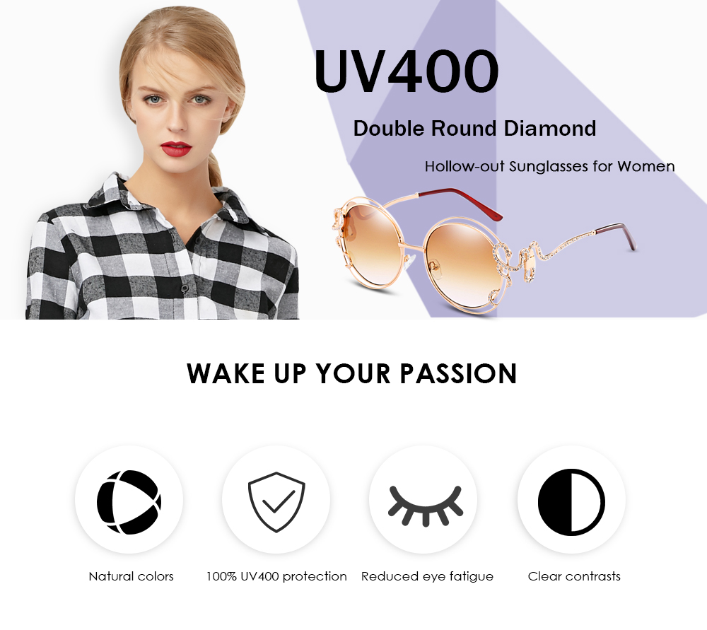 UV400 Double Round Diamond Hollow-out Sunglasses for Women