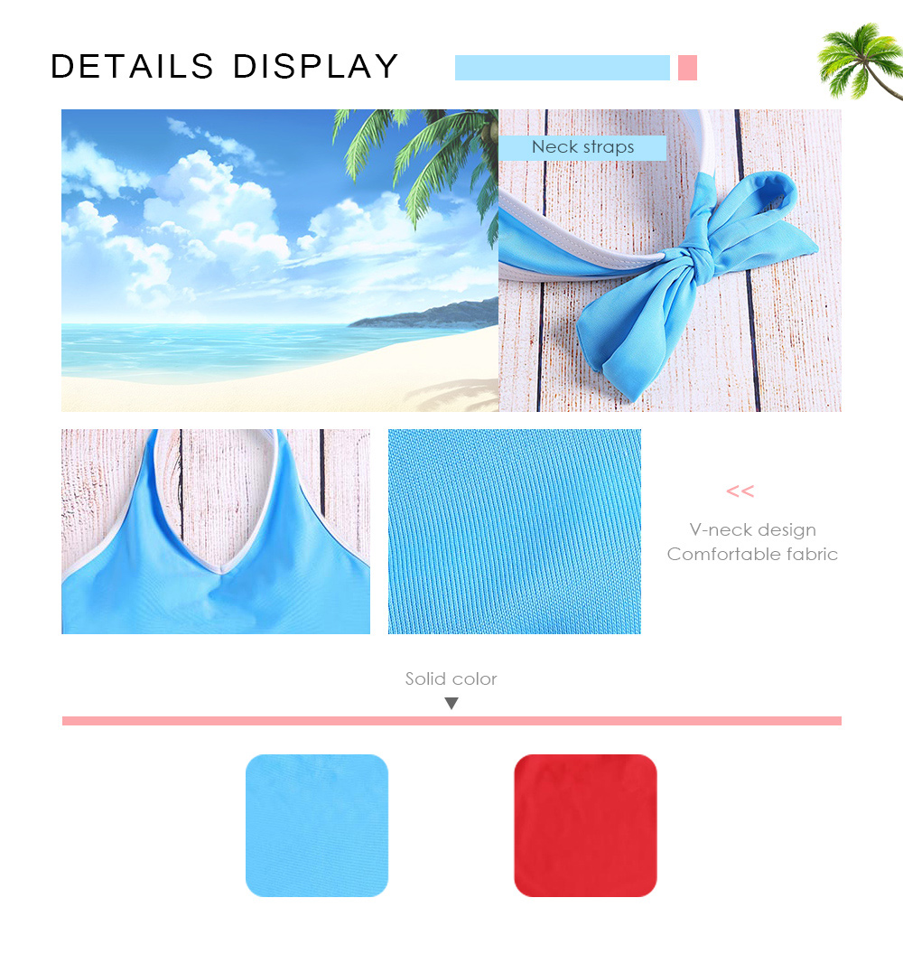 Women Sexy V-neck Solid Strap Two-piece Beachwear Swimwear Bikini Set