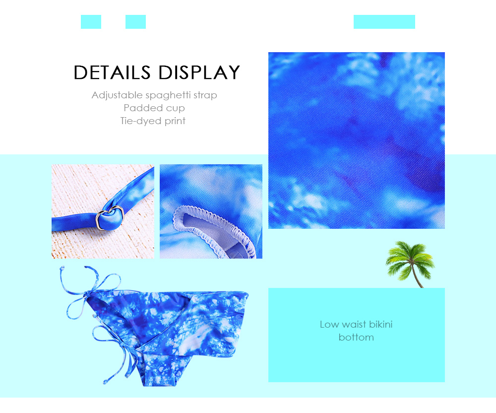 Spaghetti Strap Strapless Backless Padded Tie-dyed Print Low Waist Women Bikini Set