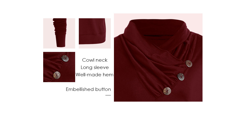 Cowl Neck Button Embellished T Shirt