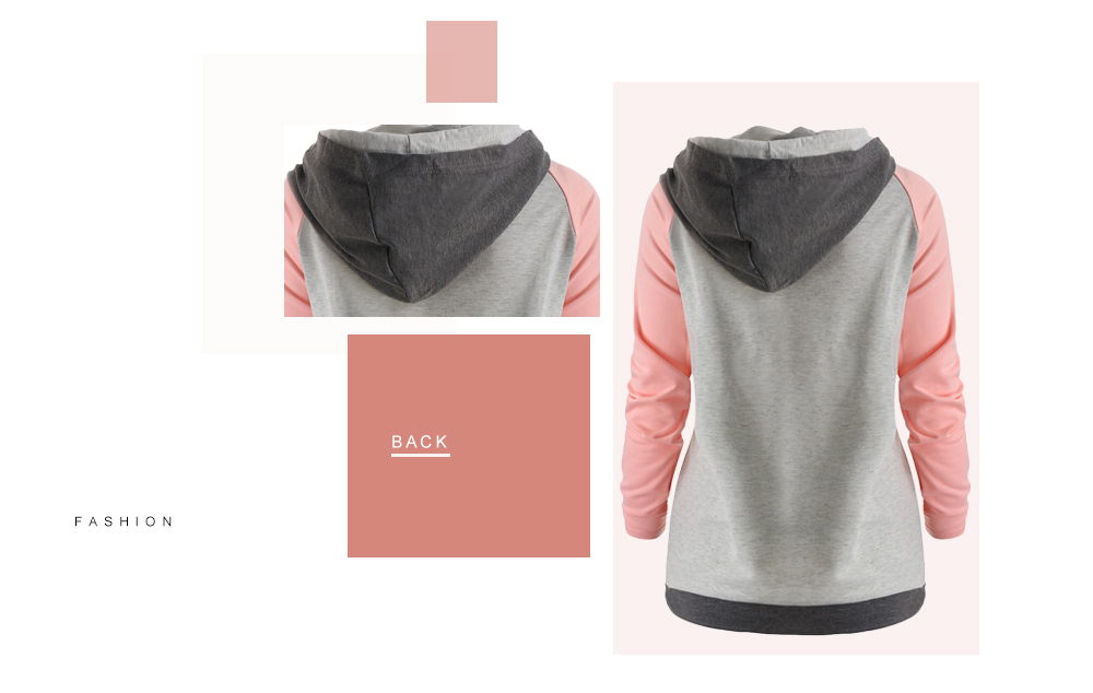 Raglan Sleeve Color Block Zipper Hoodie